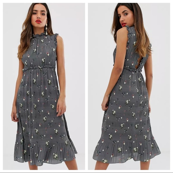 Ted Baker Gray Oracle Pleated Midi Dress Sz 2 or Small - Picture 3 of 10